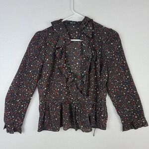 Madewell Ruffle-Hem Wrap Top Starry Night Women's Small 100% Silk Blouse